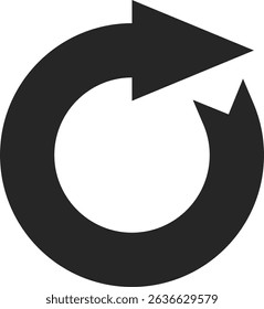 Continuous circular arrow rotating clockwise, symbolizing an ongoing process and representing concepts of repetition, cycles, and endless movement in a sleek, minimalist design