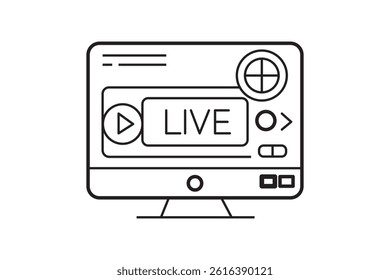 Continuous  computer display icon showing live video broadcast with play button
