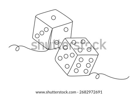 Continuous contour drawing of game dice, Two dice one line drawing. Dice Rolling A Continuous Line Drawing Depiction
