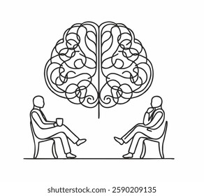 Continuous contour line drawing of the brain psychology symbolism thoughts dialogue