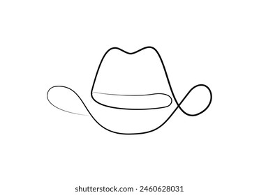 Sombrero de vaquero continuo diseño minimalista de dibujo de una línea aislado sobre fondo blanco