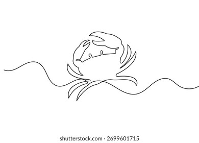 Continuous crab one line drawing minimalist style isolated outline elegant vector illustration design