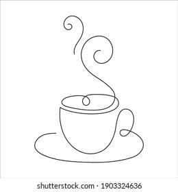 Continuous Cup Of Coffee Outline Minimalistic Vector Illustration On White Background