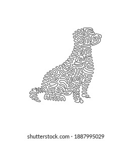 Continuous curve one line drawing of cute sitting dog curve abstract art. Single line editable stroke vector illustration of friendly domestic animal for logo, wall decor and poster print decoration