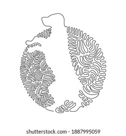 Continuous curve one line drawing of standing dog abstract art in circle. Single line editable stroke vector illustration of friendly domesticated dog for logo, wall decor, boho poster
