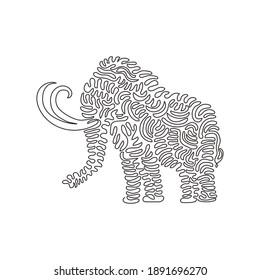 Continuous curve one line drawing of mammoths which long tusks abstract art. Single line editable stroke vector illustration of mammoths have hairy skin for logo, wall decor, boho printable art