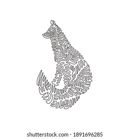 Continuous curve one line drawing of cute sitting fox curve abstract art. Single line editable stroke vector illustration of bushy tailed fox for logo, wall decor, poster print decoration