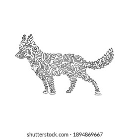 Continuous curve one line drawing of standing fox abstract art in circle. Single line editable stroke vector illustration of friendly domestic animal for logo, wall decor and poster print decoration