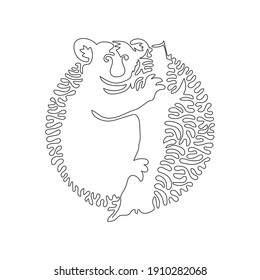 Continuous curve one line drawing of funny koala abstract art in circle. Single line editable stroke vector illustration of adorable koala for logo, wall decor, boho poster