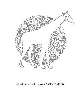 Continuous curve one line drawing of standing giraffe abstract art in circle. Single line editable stroke vector illustration of giraffe of long necked mammals for logo, wall decor, boho poster