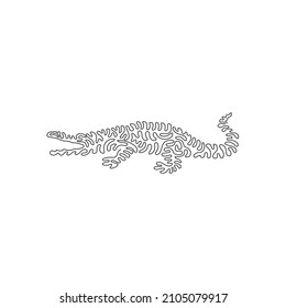 Continuous curve one line drawing of rounded snout alligator abstract art. Single line editable stroke vector illustration of powerful alligator tails for logo, wall decor, boho poster