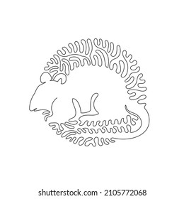 Continuous curve one line drawing of frisky mouse abstract art in circle. Single line editable stroke vector illustration of little rodents  are quite unique for logo, wall decor and poster print 