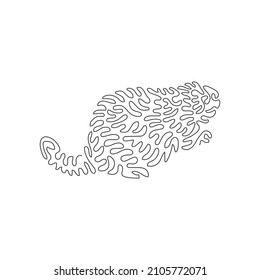 Continuous curve one line drawing of cute beaver curve abstract art. Single line editable stroke vector illustration of large rodents animal for logo, wall decor and poster print decoration