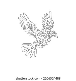 Continuous curve one line drawing of cute flying dove curve abstract art. Single line editable stroke vector illustration of beautiful bird for logo, wall decor and poster print decoration