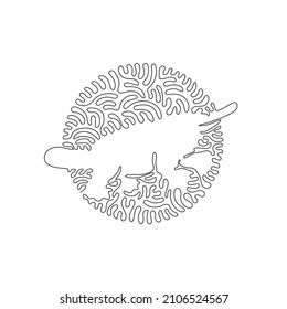 Continuous curve one line drawing of cute platypus abstract art in circle. Single line editable stroke vector illustration of wide, flat bill animal for logo, wall decor and poster print decoration