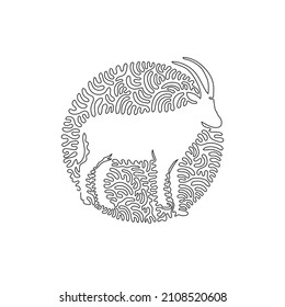 Continuous curve one line drawing of cute antelope abstract art in circle. Single line editable stroke vector illustration of mammal with beautiful horns for logo, wall decor and poster print decor