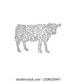 Continuous curve one line drawing of adorable cow abstract art. Single line editable stroke vector illustration of domesticated cow for logo, wall decor, poster print decoration