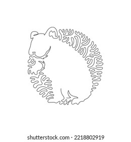 Continuous curve one line drawing of standing hamster abstract art in circle. Single line editable stroke vector illustration of awesome hairy animal for logo, wall decor and poster print decoration