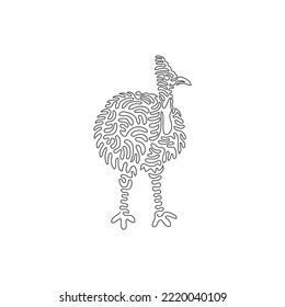 Continuous curve one line drawing of cute flightless bird. Curve abstract art. Single line editable stroke vector illustration of beautiful cassowary for logo, wall decor and poster print decoration