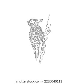 Continuous curve one line drawing of agile tiny bird abstract art. Single line editable stroke vector illustration of adorable woodpecker for logo, icon, wall decor and poster print decoration