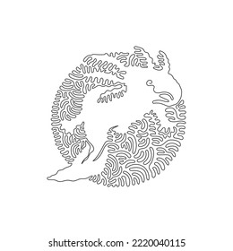 Continuous curve one line drawing of cute axolotl abstract art in circle. Single line editable stroke vector illustration of exotic marine amphibians for logo, wall decor and poster print decoration