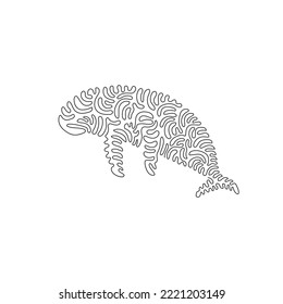 Continuous curve one line drawing of cute marine mammal curve abstract art. Single line editable stroke vector illustration of dugong has no dorsal fin for logo, wall decor and poster print decoration