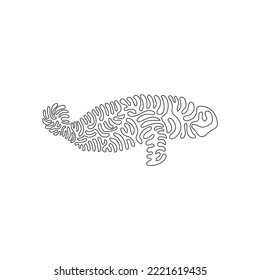 Continuous curve one line drawing of manatee tail is paddle shaped curve abstract art. Single line editable stroke vector illustration of large slow aquatic mammals for logo, wall decor and poster art