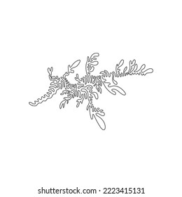 Continuous curve one line drawing of cute leafy seadragon curve abstract art. Single line editable stroke vector illustration of exotic animal for logo, wall decor and poster print decoration