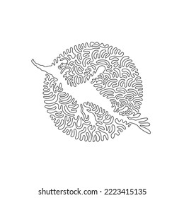 Continuous curve one line drawing of pretty seadragon abstract art in circle. Single line editable stroke vector illustration of marine creature for logo, wall decor and poster print decoration