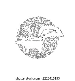 Continuous curve one line drawing of standing skunk abstract art in circle. Single line editable stroke vector illustration of omnivorous mammal for logo, wall decor and poster print decoration