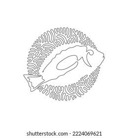 Continuous curve one line drawing of beautiful blue tang abstract art in circle. Single line editable stroke vector illustration of adorable fish for logo, wall decor and poster print decoration