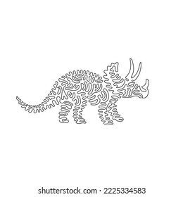 Continuous curve one line drawing of three horns on the head curve abstract art. Single line editable stroke vector illustration of triceratops had  big horns for logo, wall decor and poster print 
