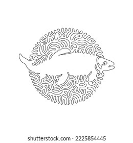 Continuous curve one line drawing of mythological creature abstract art in circle. Single line editable stroke vector illustration of salmon's tail is tapered for logo, wall decor, poster print decor