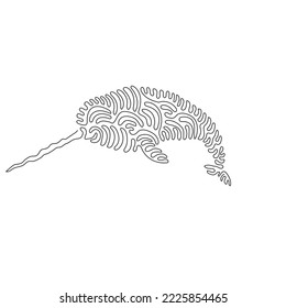 Continuous curve one line drawing of beautiful sea creature curve abstract art. Single line editable stroke vector illustration of narwhal sea unicorns for logo, wall decor and poster print decoration
