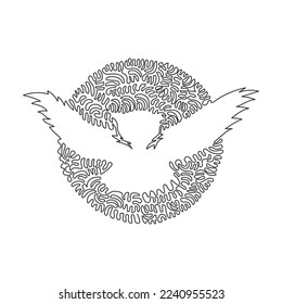 Continuous curve one line drawing of flying owl abstract art in circle. Single line editable stroke vector illustration of wing feathers for silent flight, logo, wall decor and poster print decoration