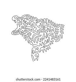 Continuous curve one line drawing of hungry ferocious bear curve abstract art. Single line editable stroke vector illustration of scary bear for logo, wall decor, boho poster print art