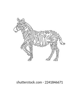 Continuous curve one line drawing of cute zebra curve abstract art. Single line editable stroke vector illustration of black-white striped mammals for logo, wall decor and poster print decoration