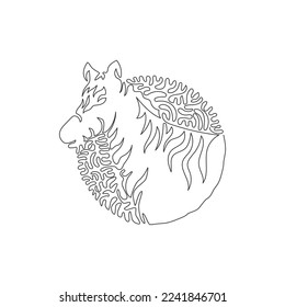 Kontinuierliche Kurve eine Linienzeichnung der zebraabstrakten Kunst im Kreis. Einzeilige, bearbeitbare, Vektorgrafik von gestreiften Säugetieren für Logo, Wanddekor und Plakatdruckdekoration