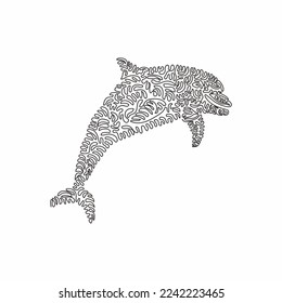 Continuous curve one line drawing of cute dolphin curve abstract art. Single line editable stroke vector illustration of aquatic mammal for logo, syimbol, sign, wall decor and poster print decoration