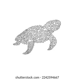 Continuous curve one line drawing of beautiful turtle curve abstract art. Single line editable stroke vector illustration of incredible unique reptiles for logo, wall decor and poster print decoration