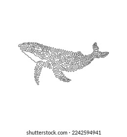 Continuous curve one line drawing of adorable whale curve abstract art. Single line editable stroke vector illustration of highly intelligent mammal for logo, wall decor and poster print decoration