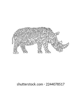 Continuous curve one line drawing of fearsome rhinoceros, curve abstract art. Single line editable stroke vector illustration of giant horn-bearing herbivores for logo, wall decor, poster print decor