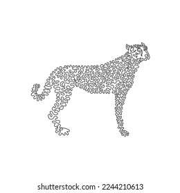 Continuous curve one line drawing. The cheetah is the fastest runner on land. Curve abstract art. Single line editable stroke vector illustration of predatory cheetah for logo, syimbol, wall decor  