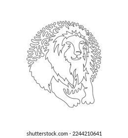 Continuous curve one line drawing. Lions have strong bodies. Abstract art in circle. Single line editable stroke vector illustration of aggresive mammal  for logo, wall decor, poster print decoration