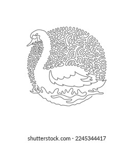 Continuous curve one line drawing of beautiful long neck swan. Abstract art in circle. Single line editable stroke vector illustration of swan swim gracefully for logo, syimbol, sign, wall decor