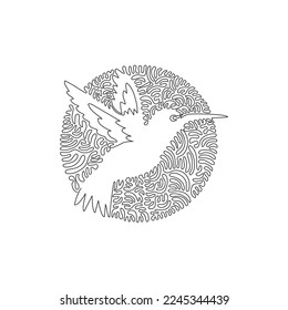 Continuous curve one line drawing. Hummingbird, with tongue extended.  Abstract art in circle. Single line editable stroke vector illustration of cute hummingbird for logo, poster print decoration