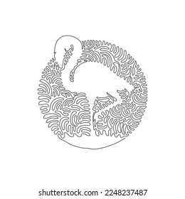 Curva continua un dibujo de línea de flamingo de pie, arte abstracto en círculo. Ilustración del flamingo mediante trazo editable de una sola línea tiene cuellos largos y elegantes para el logo, decoración de pared, afiche boho 