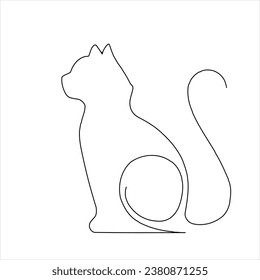 Continuous cute cat pet animal single line art outline Vector illustration