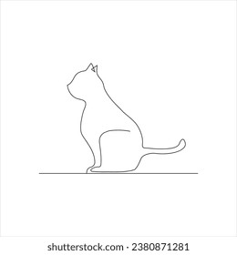Continuous cute cat pet animal single line art outline Vector illustration