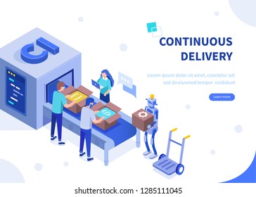 Continuous delivery development concept. Can use for web banner, infographics, hero images. Flat isometric vector illustration isolated on white background.